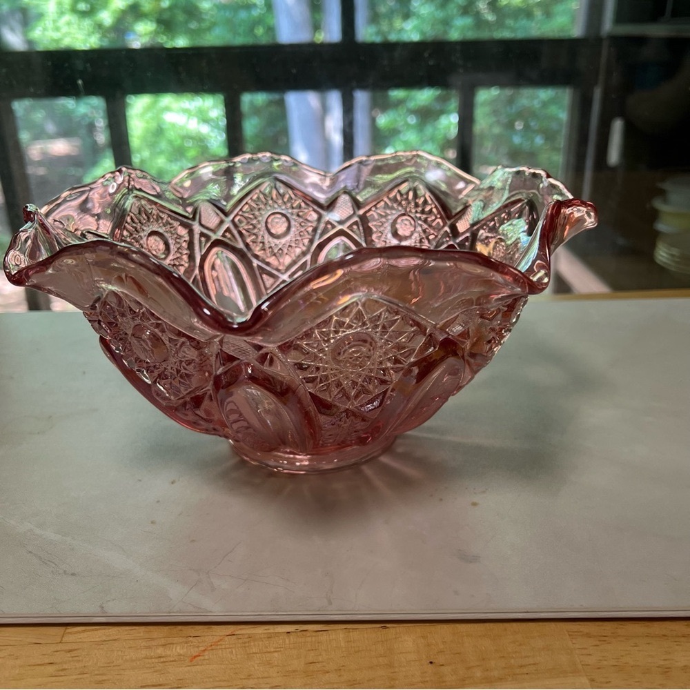 VTG Pink Iridescent Pressed Glass Decorative Bowl